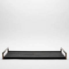  R Y Augousti Rectangular Tray in Black Shagreen with Bronze Patina Brass by R Y Augousti - 3844904