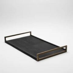  R Y Augousti Rectangular Tray in Black Shagreen with Bronze Patina Brass by R Y Augousti - 3844905