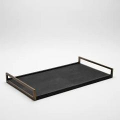  R Y Augousti Rectangular Tray in Black Shagreen with Bronze Patina Brass by R Y Augousti - 3844906
