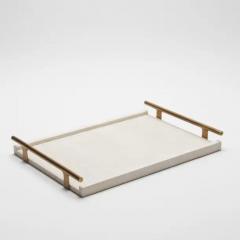  R Y Augousti Rectangular Tray in Natural Cream Shagreen Bronze Patina Brass by R Y Augousti - 3844821