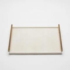  R Y Augousti Rectangular Tray in Natural Cream Shagreen Bronze Patina Brass by R Y Augousti - 3844853