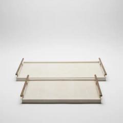  R Y Augousti Rectangular Tray in Natural Cream Shagreen Bronze Patina Brass by R Y Augousti - 3844857