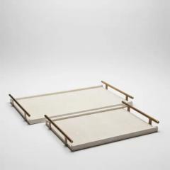  R Y Augousti Rectangular Tray in Natural Cream Shagreen Bronze Patina Brass by R Y Augousti - 3844867
