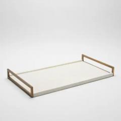  R Y Augousti Rectangular Tray in Natural Cream Shagreen Bronze Patina Brass by R Y Augousti - 3844949