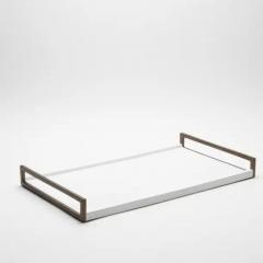  R Y Augousti Rectangular Tray in White Shagreen with Bronze Patina Brass by R Y Augousti - 3844938