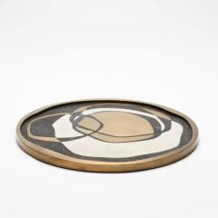  R Y Augousti Round Shagreen Tray with Blue Pen Shell and Brass Inserts by R Y Augousti - 3844788