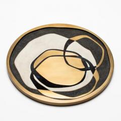  R Y Augousti Round Shagreen Tray with Blue Pen Shell and Brass Inserts by R Y Augousti - 3844795