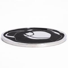  R Y Augousti Round Shagreen Tray with Polished Stainless Steel by R Y Augousti - 4236270