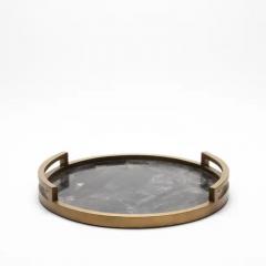  R Y Augousti Round Tray in Black Quartz with Bronze Patina Brass by R Y Augousti - 3844986