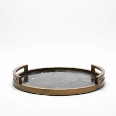  R Y Augousti Round Tray in Black Quartz with Bronze Patina Brass by R Y Augousti - 3844987