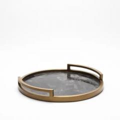  R Y Augousti Round Tray in Black Quartz with Bronze Patina Brass by R Y Augousti - 3844988