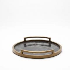  R Y Augousti Round Tray in Black Quartz with Bronze Patina Brass by R Y Augousti - 3844990