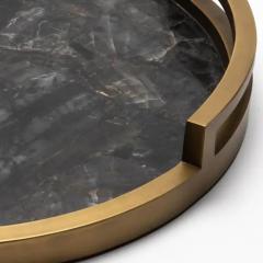  R Y Augousti Round Tray in Black Quartz with Bronze Patina Brass by R Y Augousti - 3845019