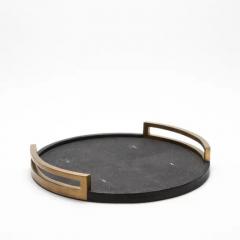  R Y Augousti Round Tray in Black Shagreen with Bronze Patina Brass by R Y Augousti - 3845041
