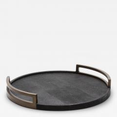  R Y Augousti Round Tray in Black Shagreen with Bronze Patina Brass by R Y Augousti - 3846123