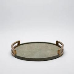  R Y Augousti Round Tray in Grey Shagreen with Bronze Patina Brass by R Y Augousti - 3844978