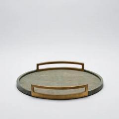  R Y Augousti Round Tray in Grey Shagreen with Bronze Patina Brass by R Y Augousti - 3844980