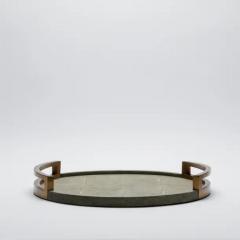  R Y Augousti Round Tray in Grey Shagreen with Bronze Patina Brass by R Y Augousti - 3844981