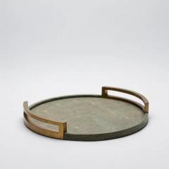  R Y Augousti Round Tray in Grey Shagreen with Bronze Patina Brass by R Y Augousti - 3844982