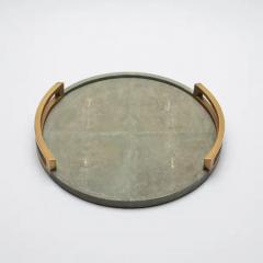  R Y Augousti Round Tray in Grey Shagreen with Bronze Patina Brass by R Y Augousti - 3844984