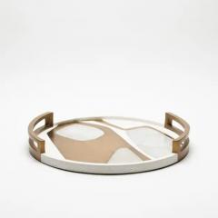  R Y Augousti Round Tray in Shagreen with White Quartz and Brass Insert by R Y Augousti - 3844970