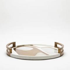  R Y Augousti Round Tray in Shagreen with White Quartz and Brass Insert by R Y Augousti - 3844972