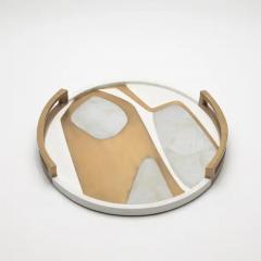  R Y Augousti Round Tray in Shagreen with White Quartz and Brass Insert by R Y Augousti - 3844973