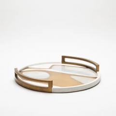  R Y Augousti Round Tray in Shagreen with White Quartz and Brass Insert by R Y Augousti - 3844974