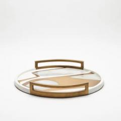  R Y Augousti Round Tray in Shagreen with White Quartz and Brass Insert by R Y Augousti - 3844975