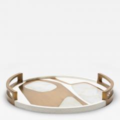  R Y Augousti Round Tray in Shagreen with White Quartz and Brass Insert by R Y Augousti - 3846116