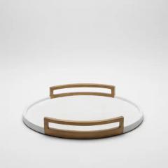 R Y Augousti Round Tray in White Shagreen with Bronze Patina Brass by R Y Augousti - 3845016