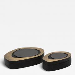  R Y Augousti Set of 2 Boxes in Black Shagreen with Pen Shell and Brass Details by R Y Augoust - 3878815