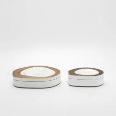  R Y Augousti Set of 2 Boxes in White Shagreen with Mother of Pearl and Bronze Patina Brass - 3869588