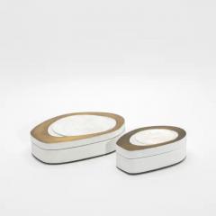  R Y Augousti Set of 2 Boxes in White Shagreen with Mother of Pearl and Bronze Patina Brass - 3869596