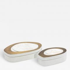  R Y Augousti Set of 2 Boxes in White Shagreen with Mother of Pearl and Bronze Patina Brass - 3878800