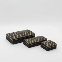  R Y Augousti Set of 3 Boxes in Black Oak with Black Shell and Brass Details by R Y Augousti - 3869616