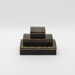  R Y Augousti Set of 3 Boxes in Black Oak with Black Shell and Brass Details by R Y Augousti - 3869671