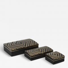  R Y Augousti Set of 3 Boxes in Black Oak with Black Shell and Brass Details by R Y Augousti - 3878799