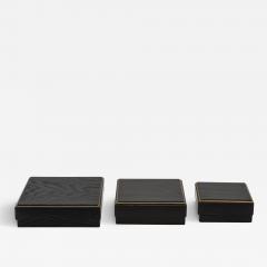  R Y Augousti Set of 3 Boxes in Black Oak with Brass Frame by R Y Augousti - 3846080