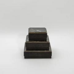  R Y Augousti Set of 3 Boxes in Black Shagreen and Quartz with Brass Frame by R Y Augousti - 3844723
