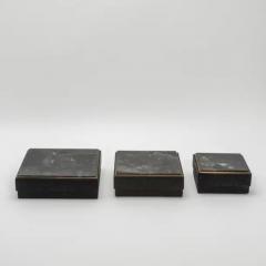  R Y Augousti Set of 3 Boxes in Black Shagreen and Quartz with Brass Frame by R Y Augousti - 3844724