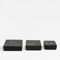  R Y Augousti Set of 3 Boxes in Black Shagreen and Quartz with Brass Frame by R Y Augousti - 3846089