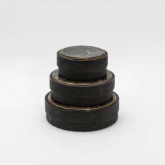  R Y Augousti Set of 3 Boxes in Shagreen and Black Quartz with Brass Frame by R Y Augousti - 3844805