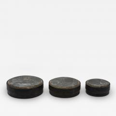  R Y Augousti Set of 3 Boxes in Shagreen and Black Quartz with Brass Frame by R Y Augousti - 3846094