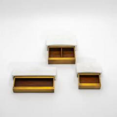  R Y Augousti Set of 3 Boxes in White Shagreen and Bronze Patina Brass by R Y Augousti - 3844797
