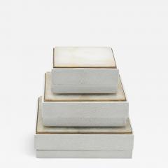  R Y Augousti Set of 3 Boxes in White Shagreen and Quartz with Brass Frame by R Y Augousti - 3846083
