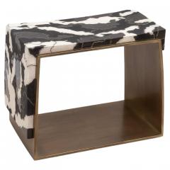  R Y Augousti Stool with Shagreen and Shell Pattern with Bronze Patina Brass by R Y Augousti - 3847269