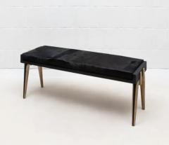  R Y Augousti Upholstered Hide Bench in Black Shagreen and Bronze Patina Brass by R Y Augousti - 3847579