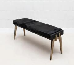  R Y Augousti Upholstered Hide Bench in Black Shagreen and Bronze Patina Brass by R Y Augousti - 3847580