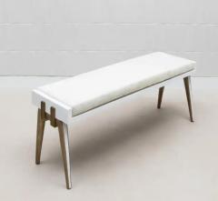  R Y Augousti Upholstered Hide Bench in White Shagreen and Bronze Patina Brass by R Y Augousti - 3847678